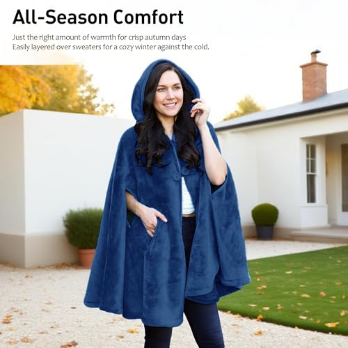 Catalonia Women's Poncho Cape, Oversized Sherpa Fleece Cloak Coat, Snuggly Hooded Wearable Blanket, Gift Idea for Women Mom - Image 3