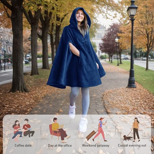 Catalonia Women's Poncho Cape, Oversized Sherpa Fleece Cloak Coat, Snuggly Hooded Wearable Blanket, Gift Idea for Women Mom - Image 4