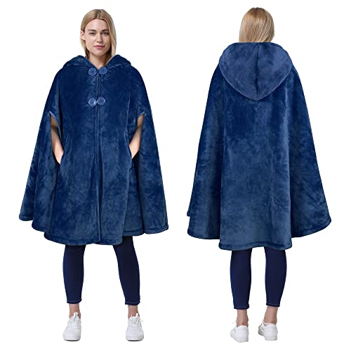 Catalonia Women's Poncho Cape, Oversized Sherpa Fleece Cloak Coat, Snuggly Hooded Wearable Blanket, Gift Idea for Women Mom - Image 1