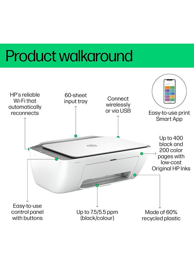 HP DeskJet Ink Advantage 2876 Wireless, Print, Scan, Copy, All-in-One Printer - Cement [6W7E6C] White - Image 5