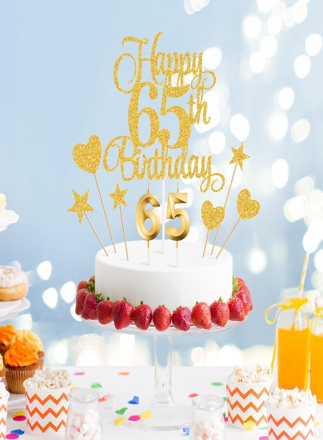 Lecferrarc زينة كعكة عيد الميلاد الـ 65، شموع عيد الميلاد الـ 65، شموع أرقام الكعكة، ومجموعة زينة كعكة عيد الميلاد الـ 65 اللامعة لحفلات أعياد الميلاد (ذهبي) - Image 3