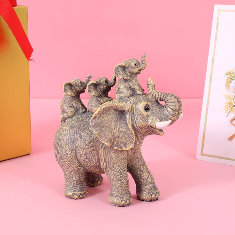 FriyGardcn Cute Elephant Statue Home D?cor Good Luck Elephant Carries Three Calves on Its Back Figurines D?cor for Shelf Good Gifts for Elephant Lovers Decoration for Living Room  Bedroom  Office - Image 5