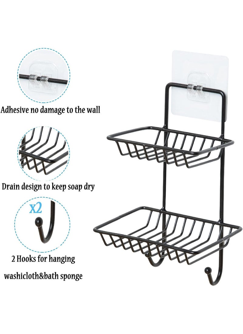 TRYKSHADouble Layer Soap Holder Single Layer Stand for Bathroom Shower Wall Kitchen Sink with Self Adhesive Sticker Storage Rack Hanging Waterproof Dish Box Case Combo