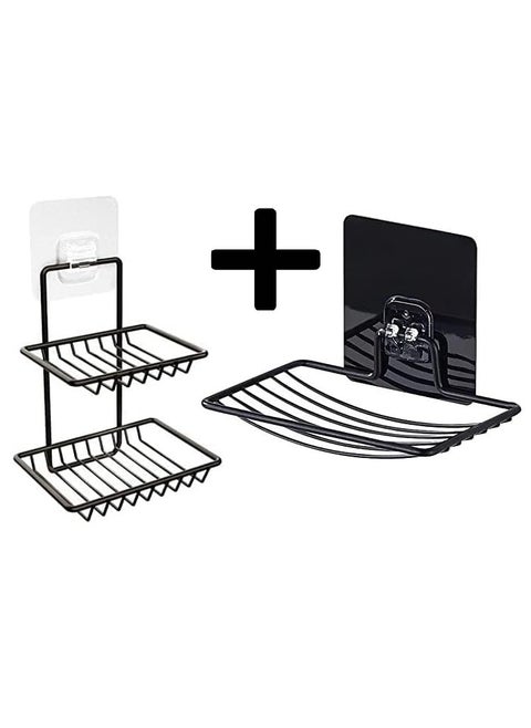 TRYKSHADouble Layer Soap Holder Single Layer Stand for Bathroom Shower Wall Kitchen Sink with Self Adhesive Sticker Storage Rack Hanging Waterproof Dish Box Case Combo