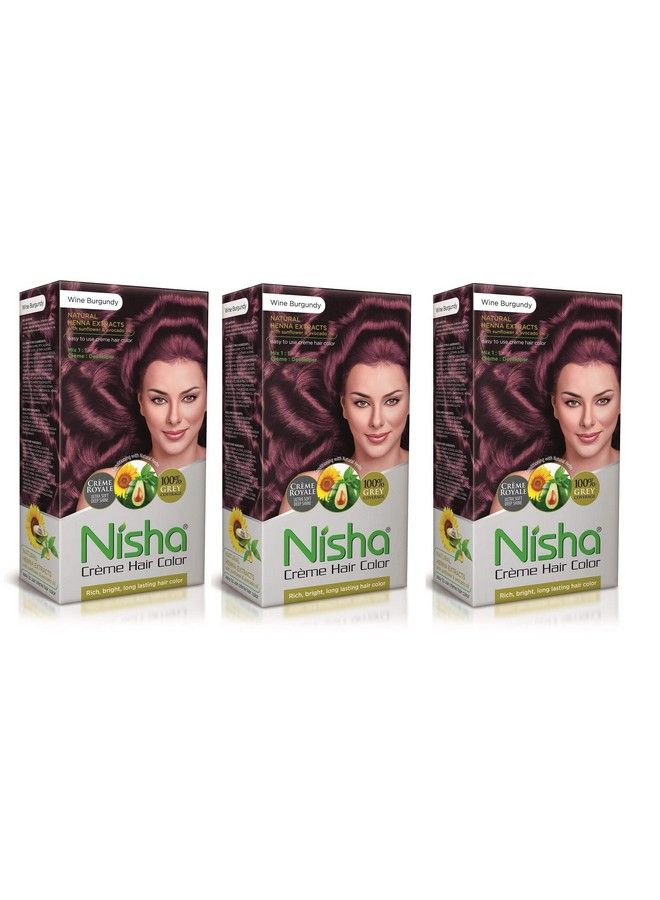Nisha Crème Hair Color With Natural Henna Extracts For Unisex 60G + 60Ml + 18Ml Wine Burgundy (Pack Of 3) - Image 2