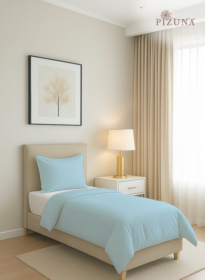 Pizuna Pure Combed Cotton Duvet Cover Single 140x200 cm Baby Blue, 400 Thread Count Cool Breathable 100% Long Staple Cotton Sateen Weave Quilt Cover & 1 Pillowcase (Luxurious Bedding Set) - Image 1