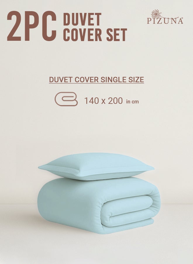 Pizuna Pure Combed Cotton Duvet Cover Single 140x200 cm Baby Blue, 400 Thread Count Cool Breathable 100% Long Staple Cotton Sateen Weave Quilt Cover & 1 Pillowcase (Luxurious Bedding Set) - Image 3