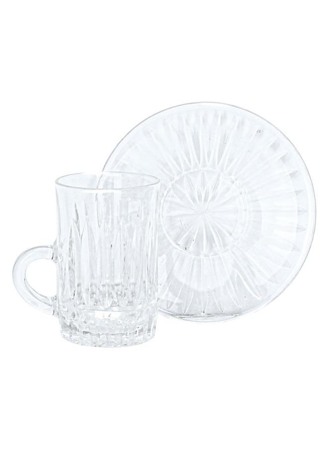 Alsaif Bialat Serving Set + Crystal Cups With Saucer 18 Pieces Transparent  - Image 2