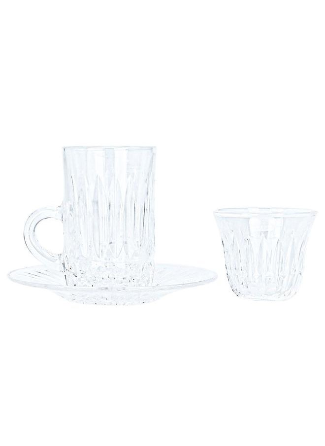 Alsaif Bialat Serving Set + Crystal Cups With Saucer 18 Pieces Transparent  - Image 1