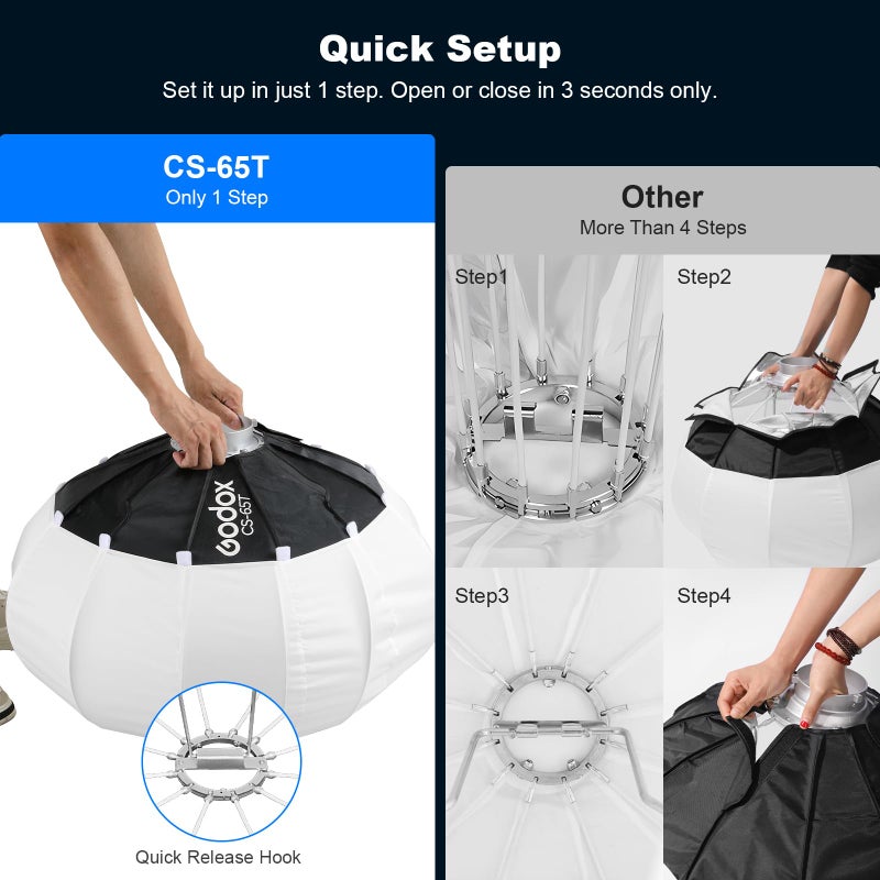 Godox CS-65T Lantern Softbox 26in / 65cm Quick Release 360Â° Light Diffuser Bowens Mount Lantern Softbox for Godox SL60 SK400 SL150 DP400 DP800 SL300 (26â€) - Image 3