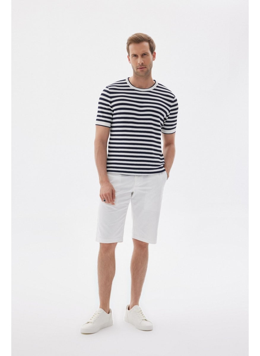Odelon Limited Men's Striped Short Sleeve Crew Neck Rayon Knit T-shirt Navy Blue  - Image 2