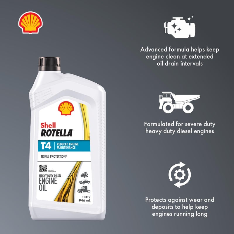 Shell Rotella T4 Triple Protection 15W-40 Diesel Engine Oil, 1 Quart (6 Pack) - Image 3