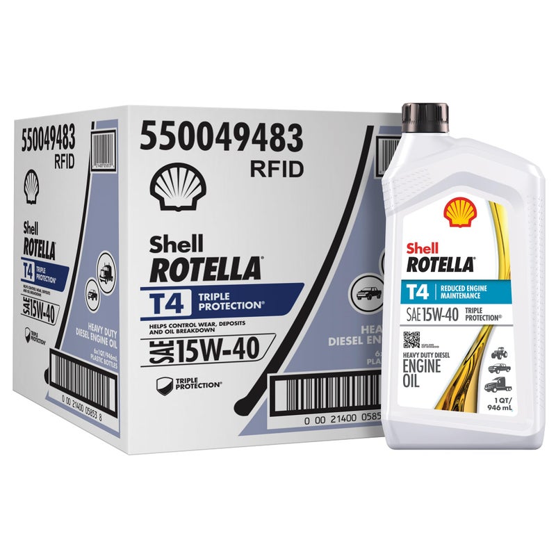 Shell Rotella T4 Triple Protection 15W-40 Diesel Engine Oil, 1 Quart (6 Pack) - Image 1