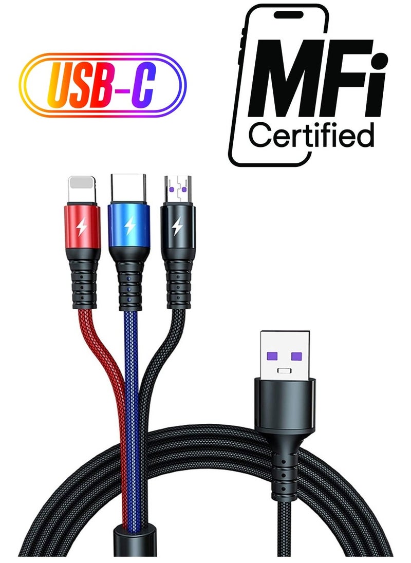 Raxoom 3 in 1 Cable, Multiple Charger Cord, Rumanle 1.2m/3.9FT with USB Type C/8-Pin/Micro USB Connector Compatible with iProducts, Android and Type C Smartphones and Tablets - Image 1