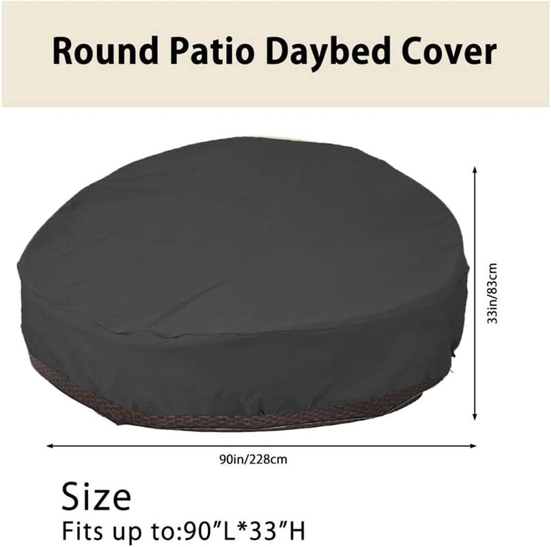 J&C Outdoor Daybed Cover Beige Round Garden Furniture Cover 90 Inches Dust-Proof and Waterproof Full Protection for Outside Patio Furniture Cover (Black) - Image 5