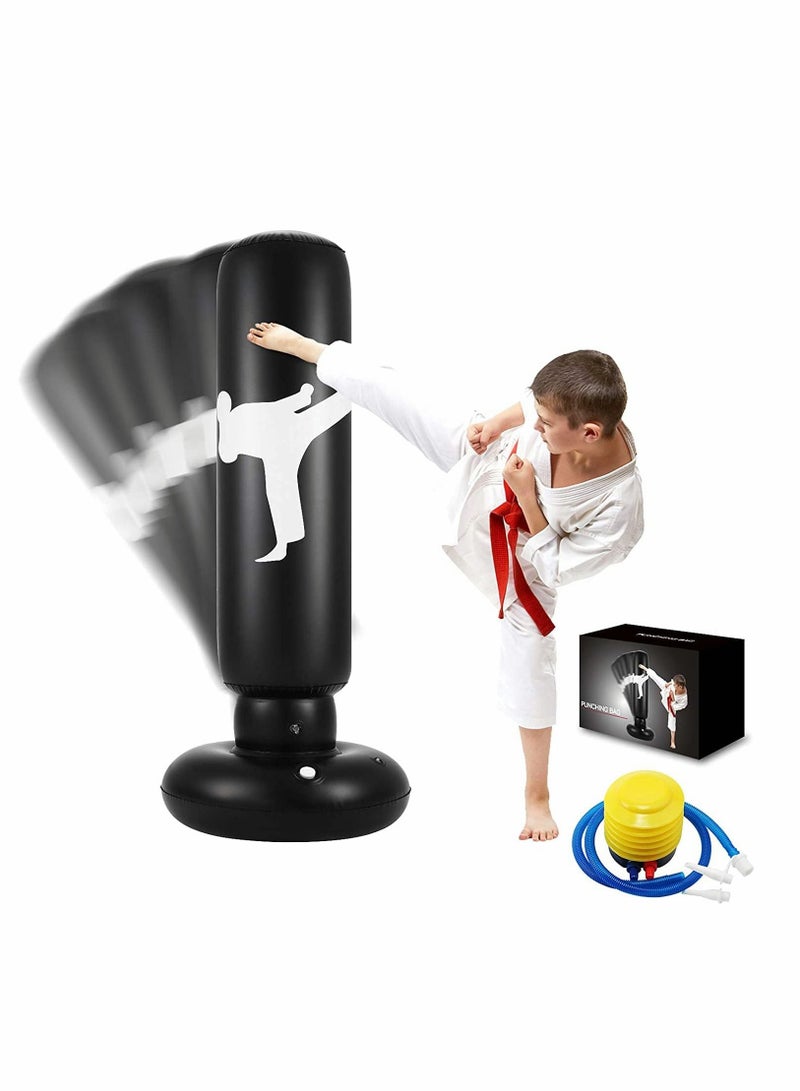 KASTWAVE كيس ملاكمة للأطفال، كيس ملاكمة قابل للنفخ قائم بذاته مقاس 63 بوصة للأطفال، ارتداد للخلف لممارسة الكاراتيه والتايكوندو والفنون القتالية المختلطة واللياقة البدنية (يتضمن مضخة هواء) - Image 1