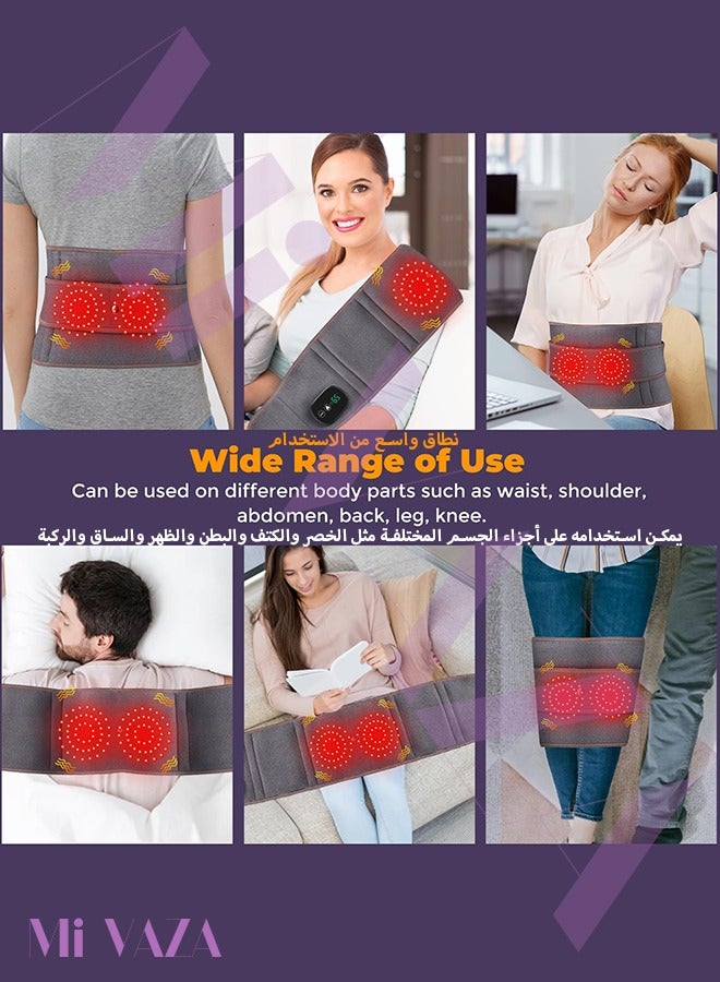 Cordless Heating Pad Back Brace, Heated Back Belt Abdomen Warmer Lumbar Support with Fast Heating Massaging Modes, Back Heat Support Belt for Men & Women