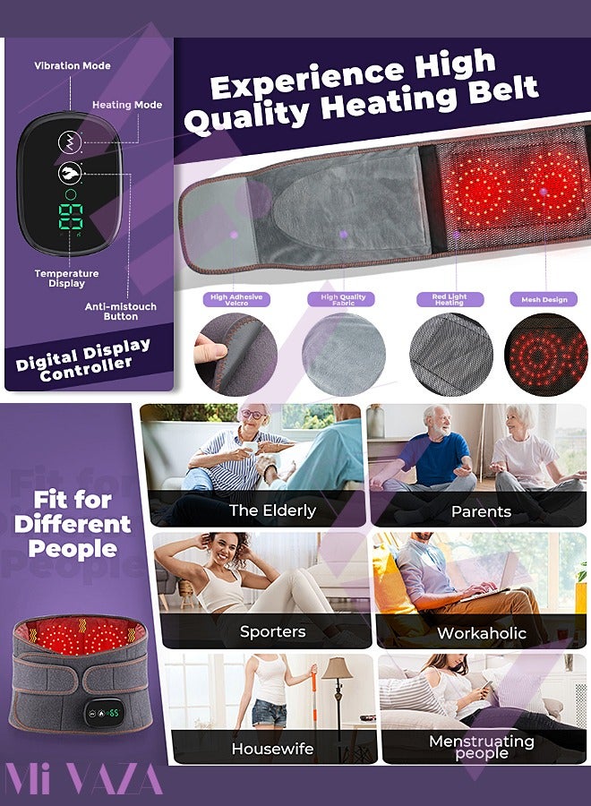 Cordless Heating Pad Back Brace, Heated Back Belt Abdomen Warmer Lumbar Support with Fast Heating Massaging Modes, Back Heat Support Belt for Men & Women