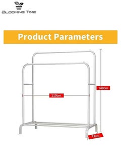 BLOOMING TIME Double-Row Hangers With One-Layer Storage Racks, Simple Installation, Small Footprint, White  - Image 2