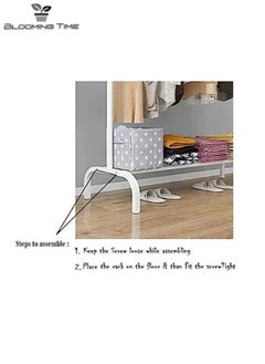 BLOOMING TIME Double-Row Hangers With One-Layer Storage Racks, Simple Installation, Small Footprint, White  - Image 4