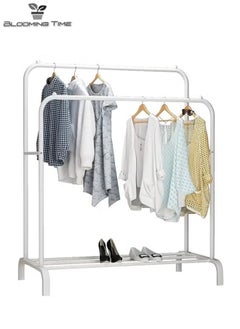 BLOOMING TIME Double-Row Hangers With One-Layer Storage Racks, Simple Installation, Small Footprint, White  - Image 1