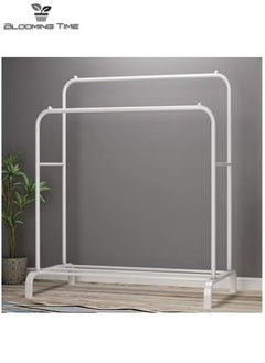 BLOOMING TIME Double-Row Hangers With One-Layer Storage Racks, Simple Installation, Small Footprint, White  - Image 3