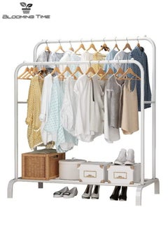BLOOMING TIME Double-Row Hangers With One-Layer Storage Racks, Simple Installation, Small Footprint, White  - Image 5