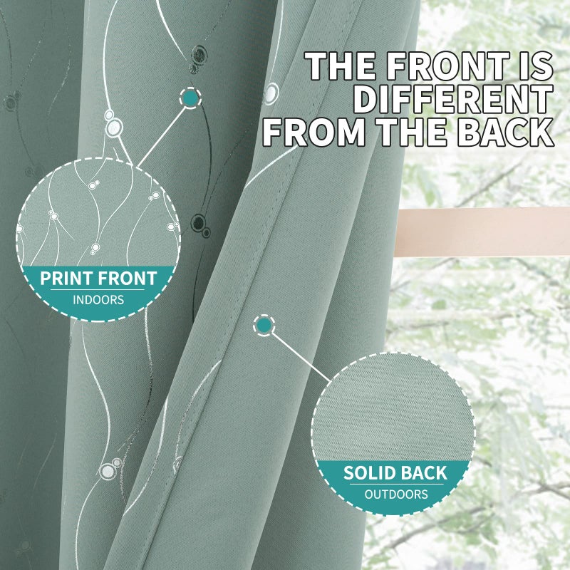 BGment Room Darkening Curtains 95 Inches Long  Grommet Thermal Insulated Blackout Curtains with Wave Line and Dots Printed for Bedroom  2 Panels  Each 52 x 95 Inch  Frosty Green - Image 5