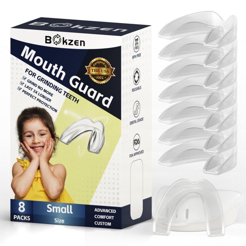 Bokzen Kids Mouth Guard for Teeth GrindingPack of 8 Comfortable Custom Dental Guard for KidsMoldable Night Guards for Clenching TeethStops Bruxism Tmj Teeth Whitening Tray Sports Clear