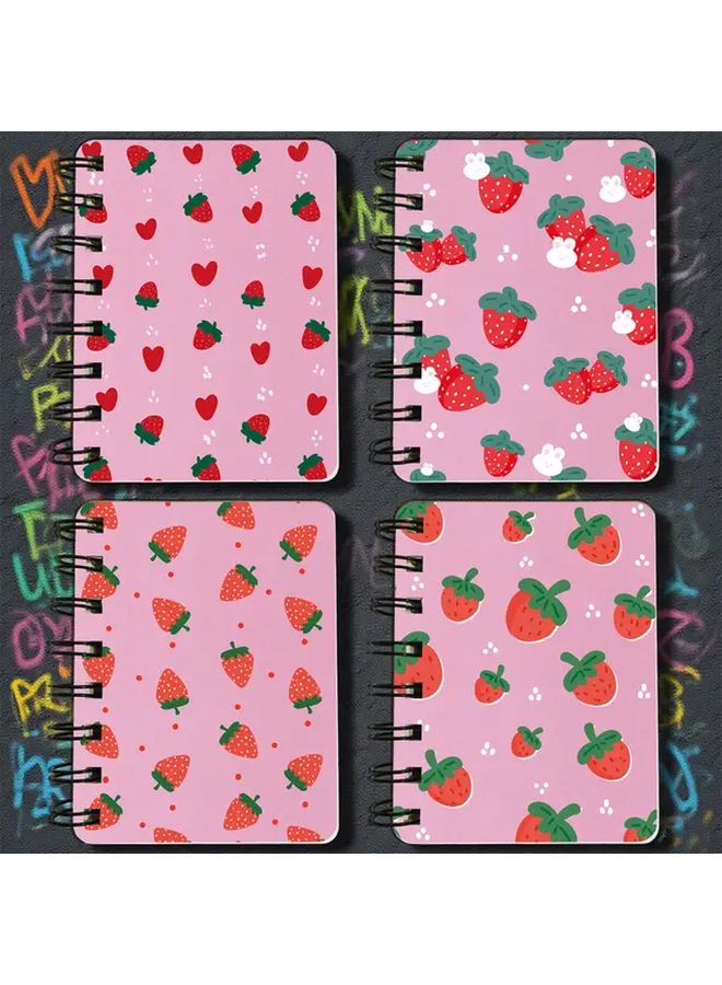 1pc Strawberry Mini Spiral Notebook Pink White Cover Strawberry Heart Patterns 80 Sheets Blank Pocket Notepad Compact Journal Diary Travel Gift Strawberry Style 04 - Image 1