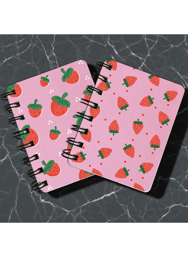 1pc Strawberry Mini Spiral Notebook Pink White Cover Strawberry Heart Patterns 80 Sheets Blank Pocket Notepad Compact Journal Diary Travel Gift Strawberry Style 04 - Image 5