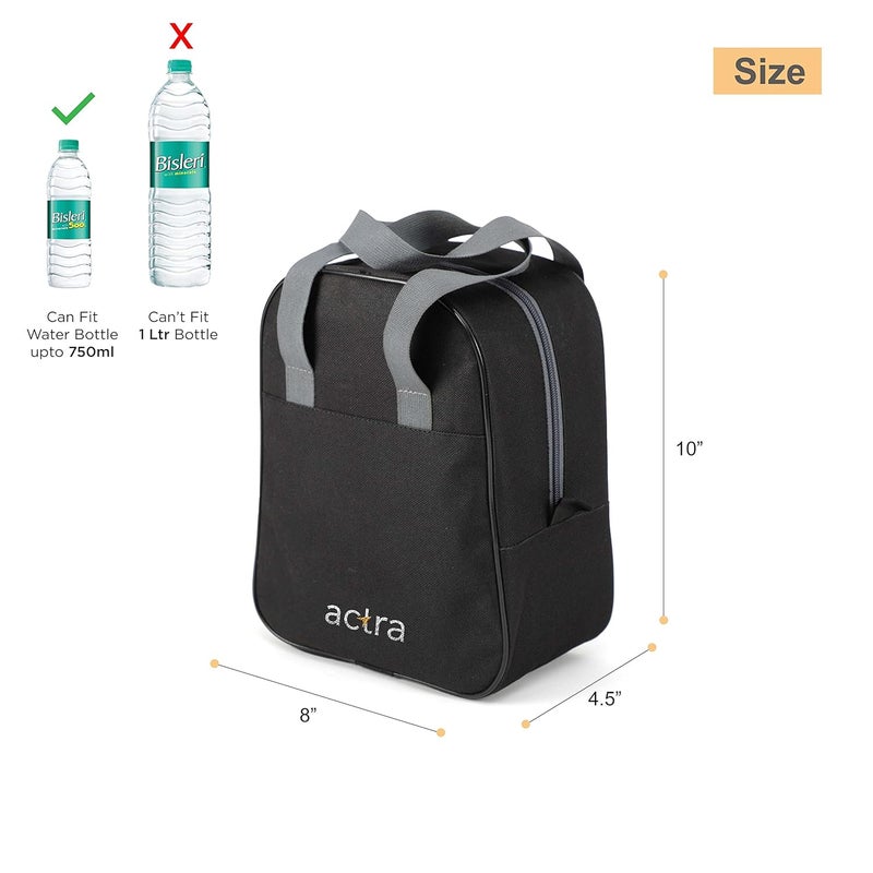 Actra Prima Fabric Lunch Bag for Men Women and Kids Tiffin Carrier for Office Waterproof Lunch Tote Pack of 1 Black 6 Litre Oxford  - Image 3