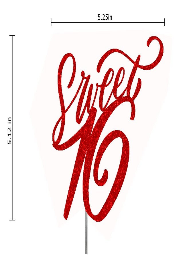 RokAPary Sweet 16 Glitter Cake Topper, Sixteen Birthday Party Decorations Ideas, Premium Quality Decoration, Sturdy Doubled Sided Glitter, Acrylic Stick. Made in USA (Red) - Image 2
