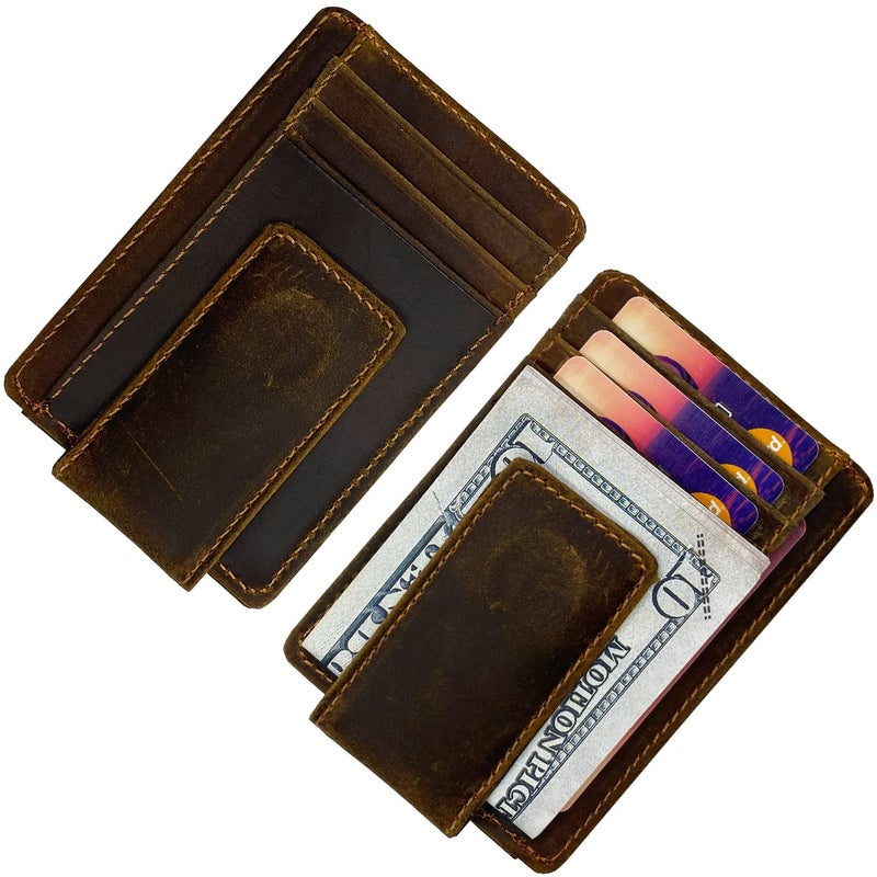 HOPSOOKEN Money Clip RFID Front Pocket Wallet Men Leather Slim Minimalist Wallet (Crazy Horse Deep Brown) - Image 5
