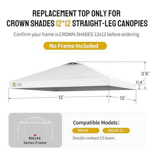 CROWN SHADES 12x12 Canopy Replacement Top Only Compatible with Crown Shades RM144 Series Silver Coated with Air Vent WhiteTop Only - Image 3