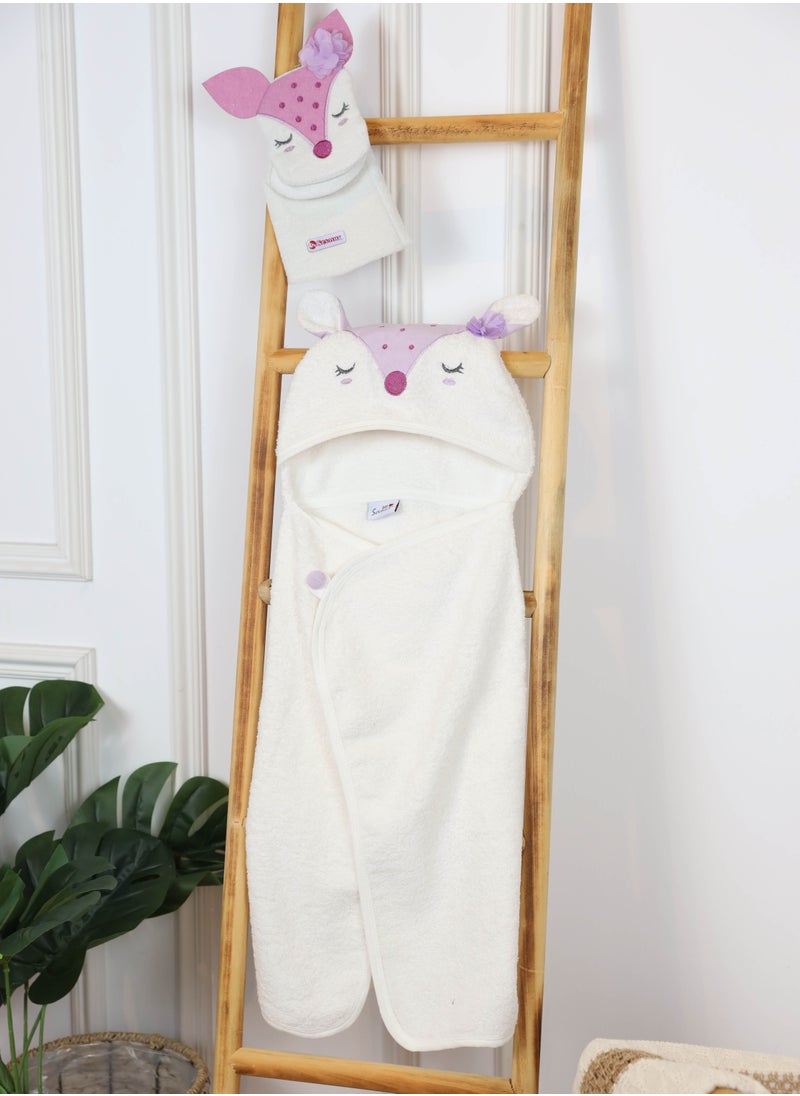 FUN MOMENT Cute Baby Towel with Mitten with Cute Designs for Newborn Baby Hooded Baby Towel  - Image 1
