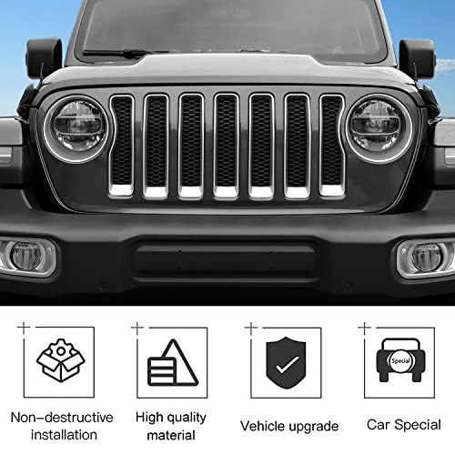CheroCar for JL Mesh Grille Grill Insert & Headlight Turn Light Cover Trim Exterior Accessories for Jeep Wrangler JL 2018-2023,Sliver - Image 4