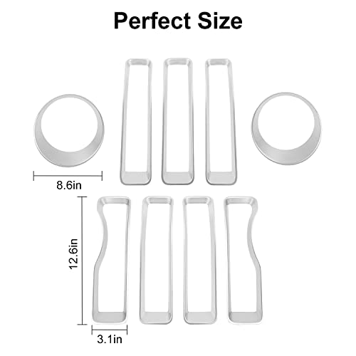 CheroCar for JL Mesh Grille Grill Insert & Headlight Turn Light Cover Trim Exterior Accessories for Jeep Wrangler JL 2018-2023,Sliver - Image 3