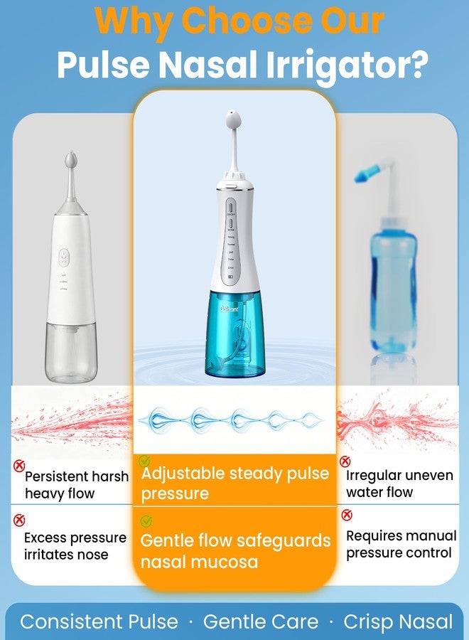 GOLDANT 350ML Neti Pot Sinus Rinse Kit, Nasal Irrigation System with 5 Modes, 4 Nozzles, Cordless Rechargeable, IPX7 Waterproof, Nose Cleaner for Sinus Relief (350ML 40 Salt Packets - Image 5