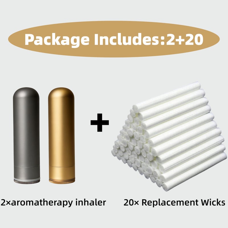 OiwMuOck Metal Nasal inhalers for Essential Oils Refillable Aluminum Aromatherapy Inhaler Comes with 20 Cotton Wicks - for Aromatherapy (2+20 pc) - Image 2
