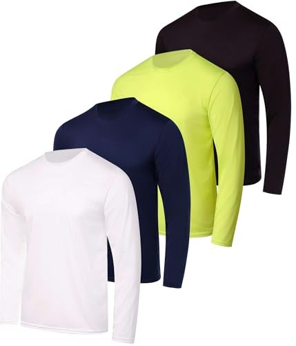 REALESSENTIALS Real Essentials 4 Pack: Mens Long Sleeve Dry Fit T Shirts Hiking Fishing Workout Gym Work Sun UPF 50 Wicking Running Tee, Set 9, Large - Image 1