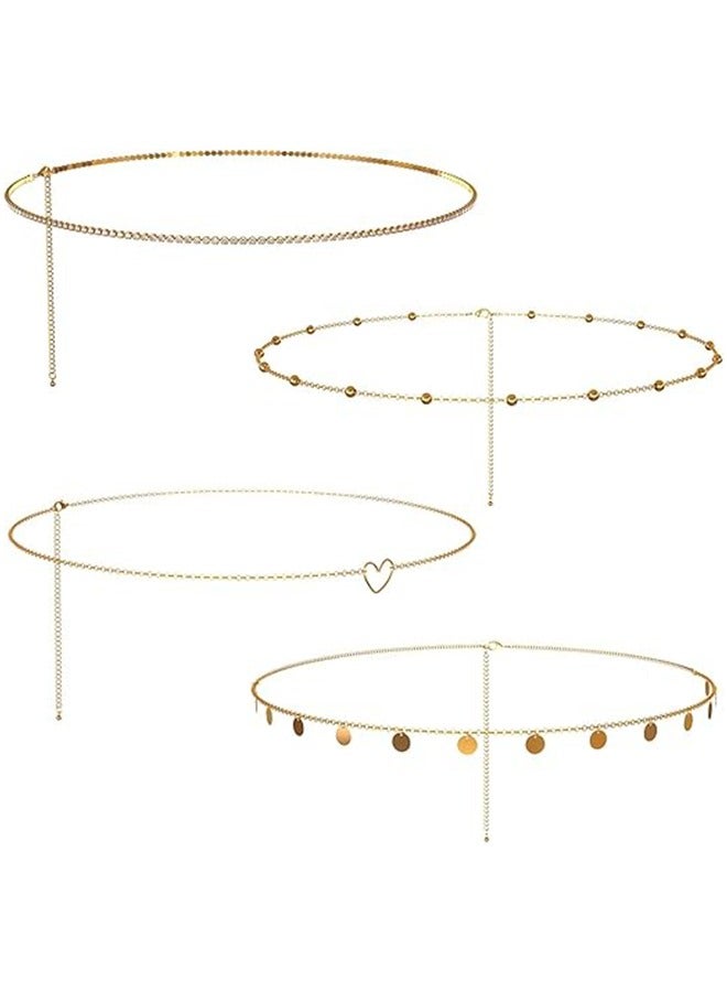 Metal Waist Chain for Women Girls Adjustable Body Link Belt Fashion Belly Jewelry 4 Pieces Belly Waist Chain, Summer Body Beach Jewelry for Jeans Dresses (Gold) - Image 1