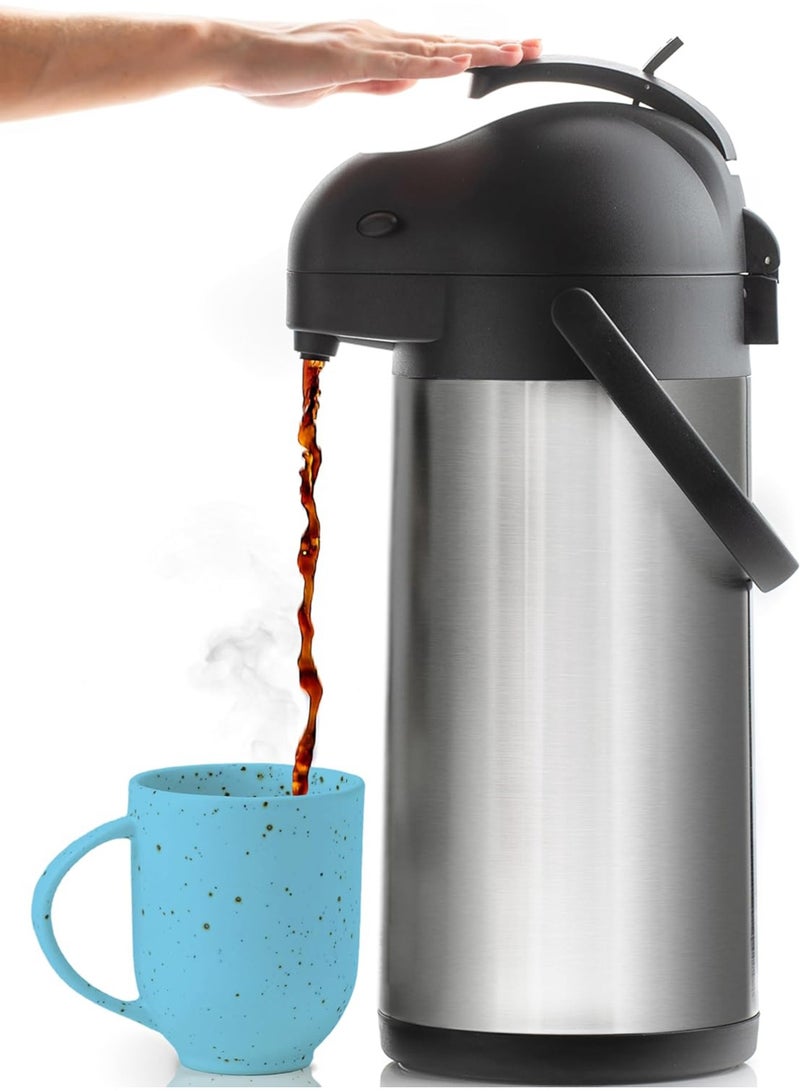TDAO Coffee Carafe with Pump, 1.6L Stainless Steel Insulated Thermal Flask, Push-type Portable Hot Water/Coffee/Tea/Drinks Dispenser, Car Insulated Water Bottle, Anti-scald Thermos Pot for Camp, Home, Travel, Hotel, Party - Image 1