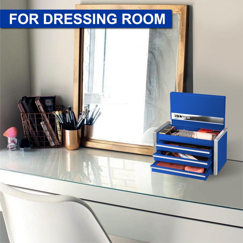 PIT P.I.T. Mini Blue Tool Box  Portable 3 Drawer Steel Stackable Tool Box With Magnetic Tab Locking  Blue Micro Top Chest With Liner For Tools Storage And Organizers  Home Diy - Image 4