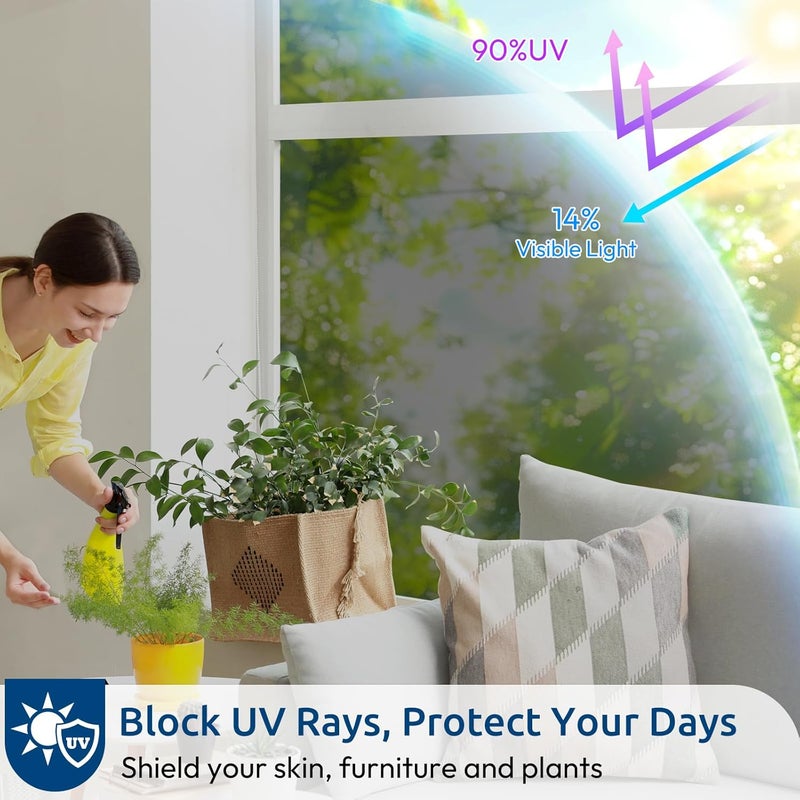 Rabbitgoo Window Privacy Film One Way Window Tint for Home, Removable Reflective Heat Sun Blocking Anti UV Glass Door Covering, Mirror Tinting Film House Office, 23.6 in X 16.4 Feet, Black Silver - Image 3