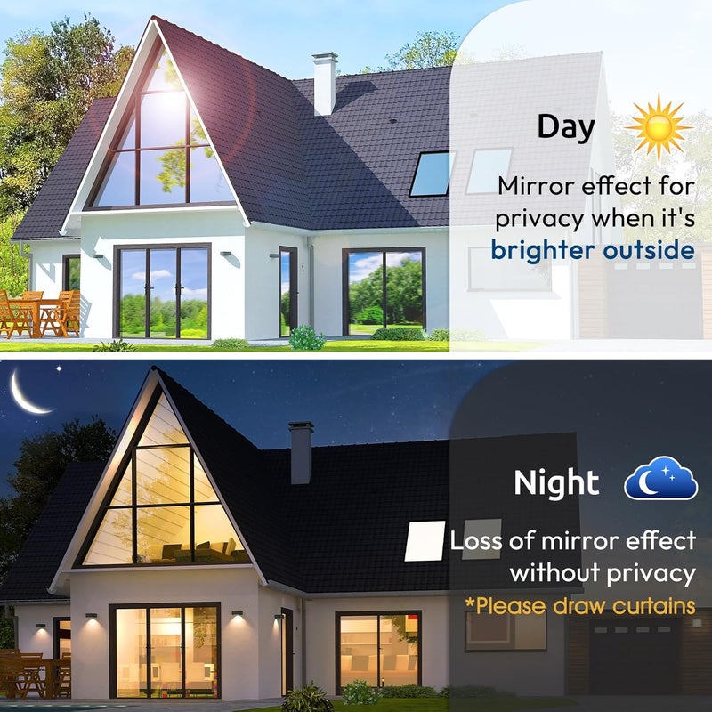 Rabbitgoo Window Privacy Film One Way Window Tint for Home, Removable Reflective Heat Sun Blocking Anti UV Glass Door Covering, Mirror Tinting Film House Office, 23.6 in X 16.4 Feet, Black Silver - Image 4