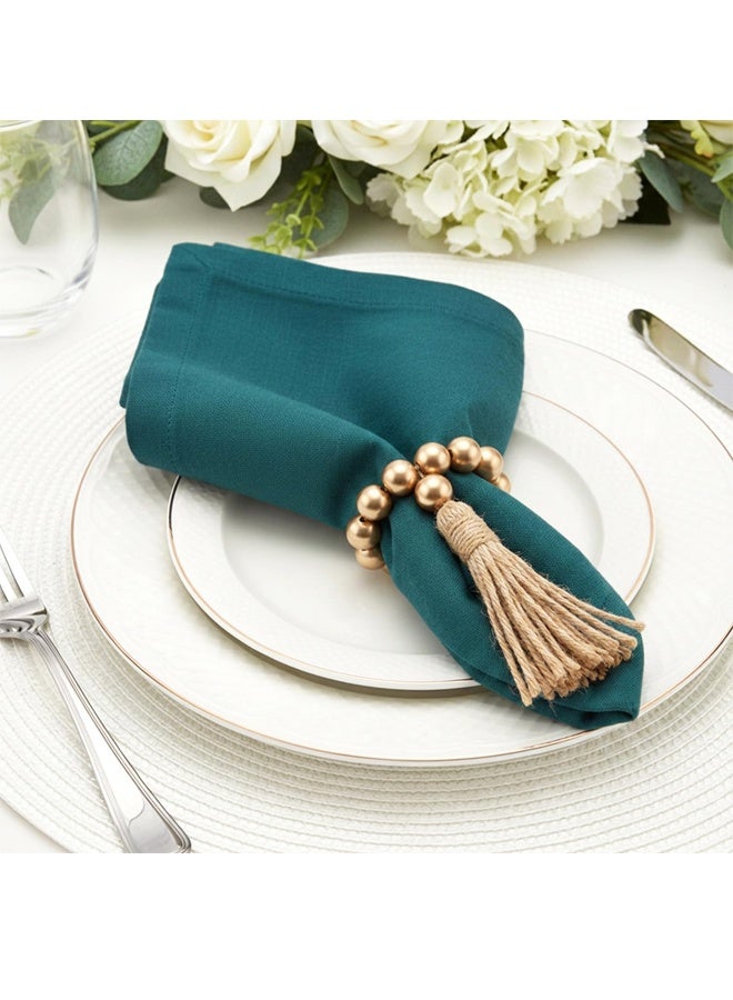 6PCS Napkin Rings, Wooden Bead Napkin Holders for Cloth Napkins, Stretchable Boho Napkins Rings Rustic Twine Rattan Design with Tassel for Farmhouse Thanksgiving Fall Spring Decor - Image 3