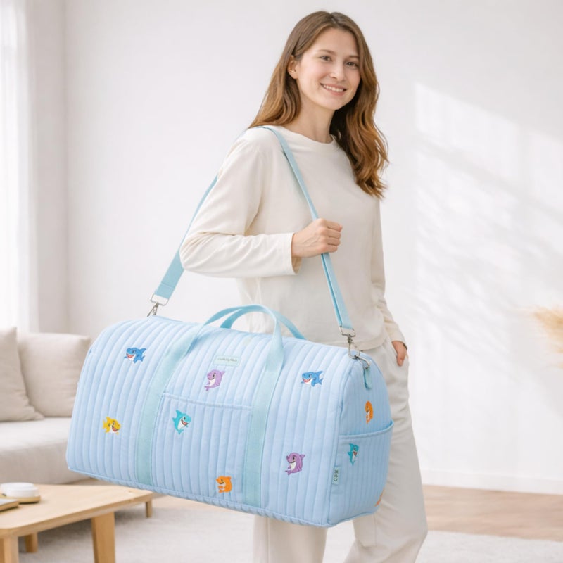GoBabyMart Travel Duffle Bag for Women - Large Weekender Tote with Wet Pocket (Large - Blue Sharks) - Image 2