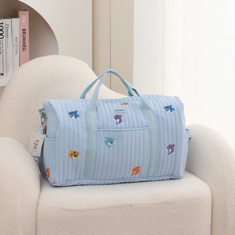 GoBabyMart Travel Duffle Bag for Women - Large Weekender Tote with Wet Pocket (Large - Blue Sharks) - Image 3