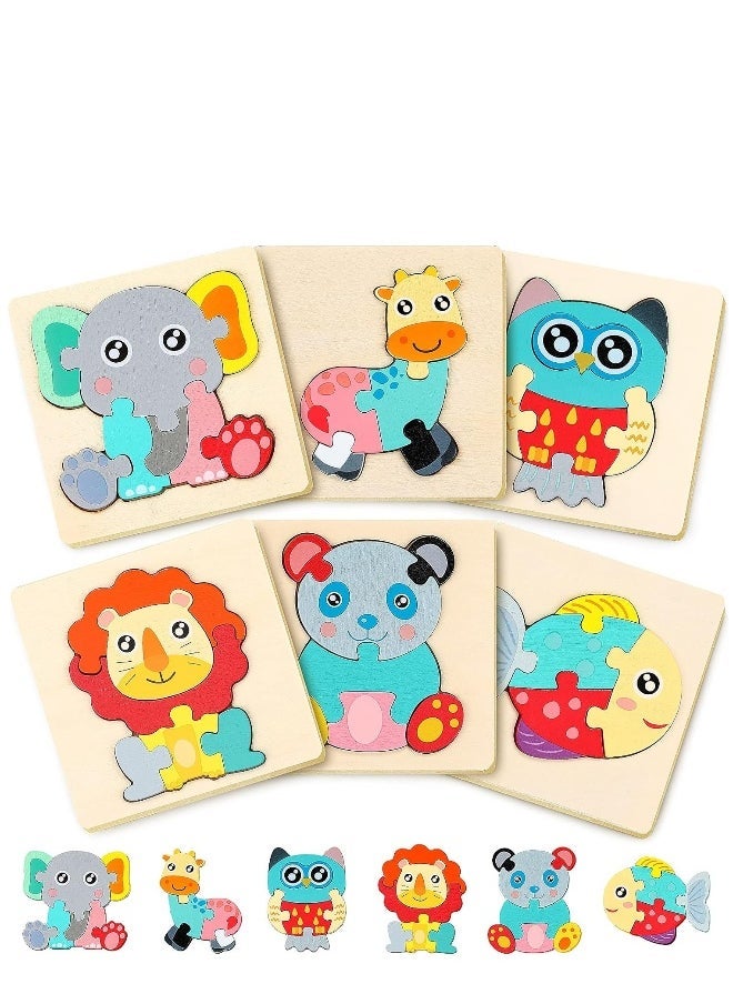 6 عبوات من الألغاز الخشبية للأطفال من 1-3 سنوات ألعاب مونتيسوري وألعاب تعليمية للأطفال ألغاز خشبية للأطفال هدية